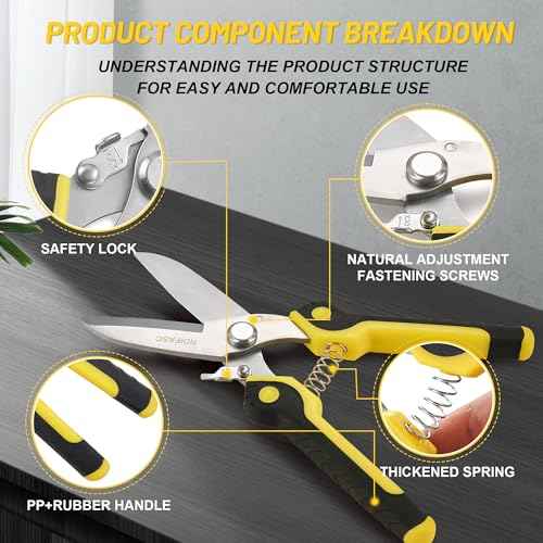 Heavy Duty Scissors Industrial, Tin Snips Heavy Duty,8 Inch Metal Shears,Multi-Purpose Cutter with Comfort Grips,Metal Snips of Cable Wires,Thin Iron,Cardboard