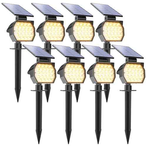 APONUO Solar Spot Lights Outdoor Waterproof 8 Pack IP67,23 LED 3 Lighting Modes Solar Landscape Lights Outdoor for Yard Garden Pathway(Warm White)