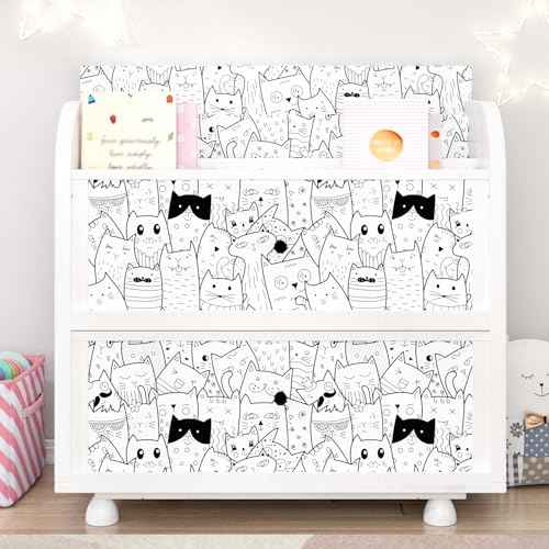 Cat Wallpaper Beige Peel and Stick Wallpaper Black Cat Contact Paper Self Adhesive Animal Cute Kitten Stick on Wall Paper for Dollhouse Nursery Shelf Liner Accent Wall Pet Room 17.5"x102"