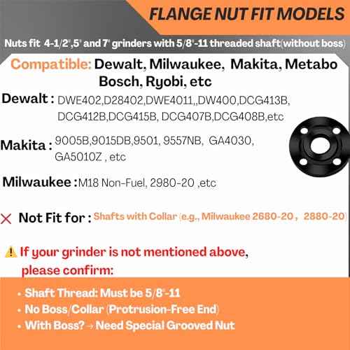 Angle Grinder Wrench Adjustable and Nut Kit (5PCS) ? 5/8-11 Lock Nut Fits Dewalt, Milwaukee, Makita, Ryobi, Bosch 4.5"/5"/7" Grinders for Quick Nut Removal & Disc/Wheel Replacement