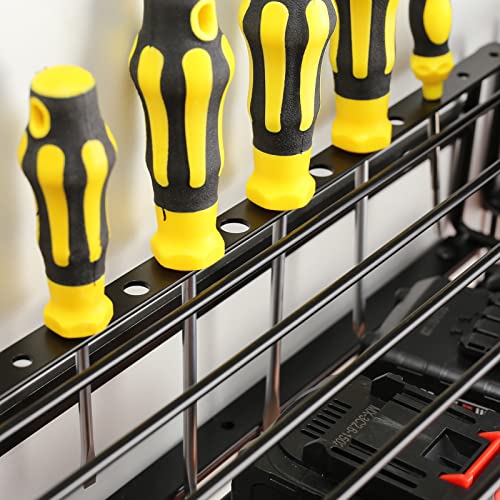 Power Tool Organizer for Tool Storage,Drill Holer Wall Mount,Storage Rack for Garage Organization, Wall Organizer with Shelf,Heavy Duty for Lifetime Use(2 Pack Black)