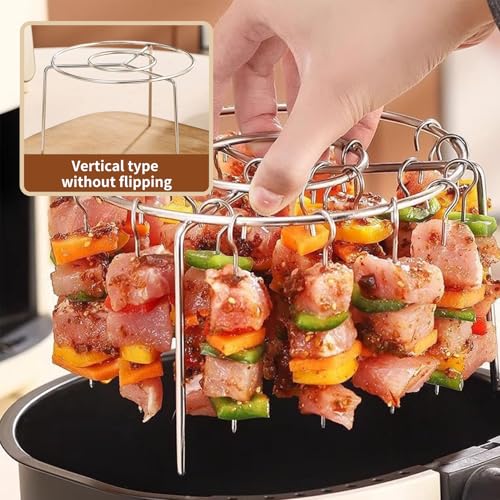 FOTN 2025 Air Fryer Grill Skewer Rack - 30 Vertical Stainless Kabob Skewers with Round Hanging