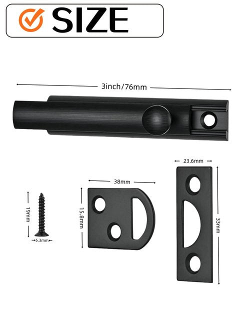 uvbwsBlack 3-inch Solid Brass Surface Bolt Door Sliding Bolt Lock, Heavy-Duty Concealed Sliding Surface Door Bolt, Used for The top of Door Sliding Lock.