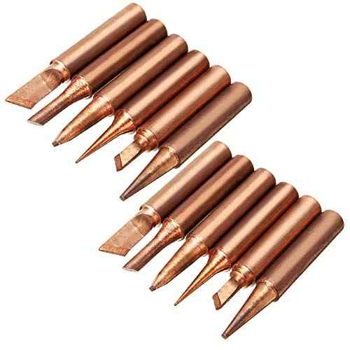 Yakamoz 12Pcs Soldering Tips Kit 900M Lead-Free Copper Solder Iron Tip Welding Tool Replacement Accessories for Hakko, Radio Shack, TENMA, ATTEN, Quick, Aoyue, Yihua Solder Station (6 Different Shape)