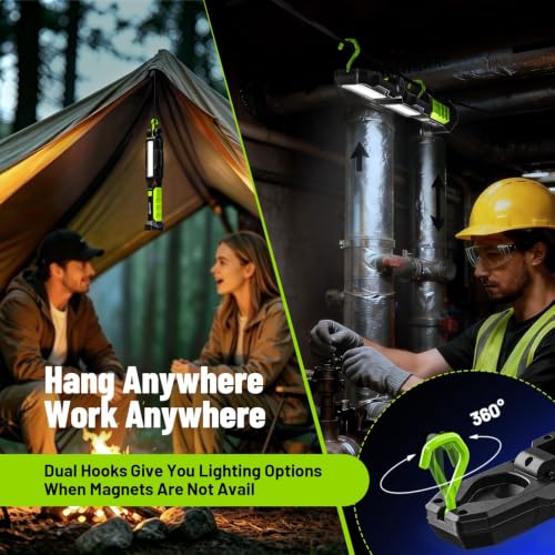 JINLITE Rechargeable Magnetic Work Light - Green, 2500LM LED Handheld Tool Lamp for Mechanics