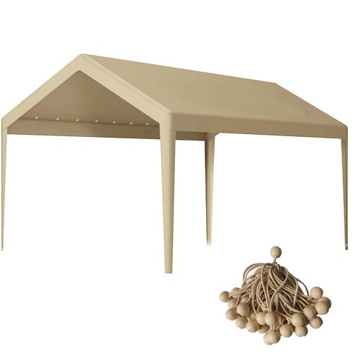 Rutile 12 x 20 FT Carport Replacement Cover, Heavy Duty Car Tarp Canopy Tent Garage Top Shelter Cover with Fabric Leg Pole Skirts and Ball Bungees Beige (Only Top Cover, Frame is not Included)