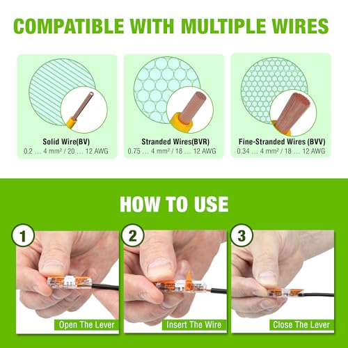 20 Pack WAGO Inline Compact Splicing Wire Connectors - Series 221, 2 Conductor