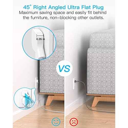 Flat Plug Power Strip, 6ft Ultra Flat Extension Cord - 3 Outlets 4 USB Ports (2 USB C) 22.5W/4.5A Desktop Charging Station, Power Strip No Surge Protection for Cruise Ship, Dorm Room Travel Essentials