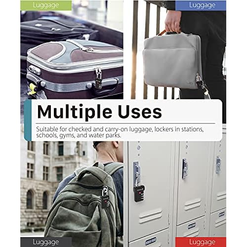 Fosmon TSA Accepted Luggage Locks, (4 Pack) Open Alert Indicator 3 Digit Combination Padlock Codes with Alloy Body and Release Button for Travel Bag, Suit Case & Luggage - Black