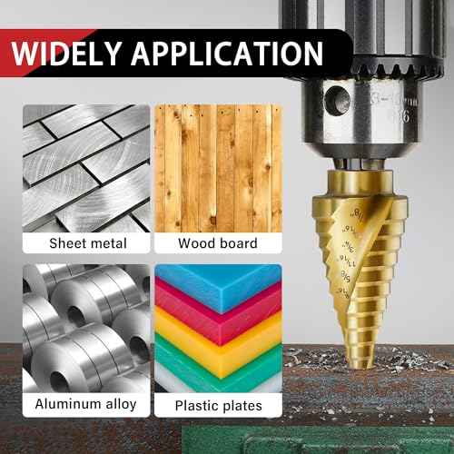 3PC Step Drill Bit Set, 1/4" Hex Shank High-Speed Steel Spiral Grooved Step Drill Bit for Sheet Aluminium Metal Wood Hole Drilling, 31 Step Sizes Taper Drill bit Set for DIY Lovers