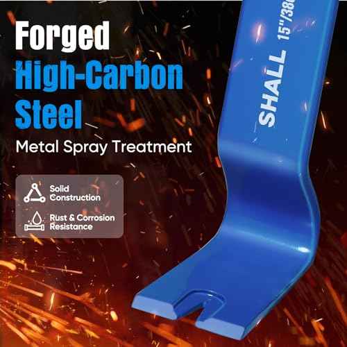 SHALL 15'' Flat Pry Bar, Heavy-Duty Nail Puller Crowbar, High-Carbon Steel Utility Claw Bar, Wonder Bar, Corrosion Resistant Nail Remover Pry Tool for Baseboard Removal, Home Remolding & Woodworking