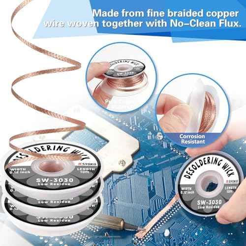 SYOKO 3 Pack Desoldering Wick, Braid Length 10ft/3M Width 3.0mm, No-Clean Solder Remover Wick, Used to Remove the Solder and Disassemble Electronic Components - (SW-3030)
