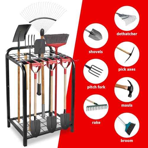 Trieez Garden Tool Organizer for Garage, Yard Tool Organizer with Hooks for Garage Organization and Storage - Sturdy Yard Tool Holder, Tool Rack for Shed, Outdoor, Tool Stand