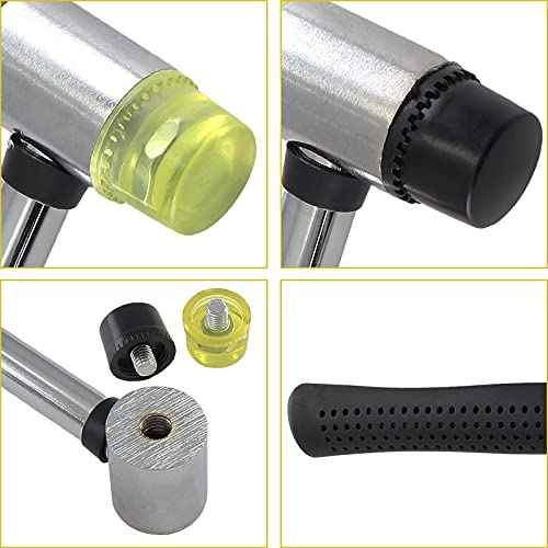 Rubber Mallet Hammer 25mm Double-Face Nylon Rubber Hammer, Soft & Hard Head Mallet with Replacement Heads for Jewelers, Woodworking, Floor Installation