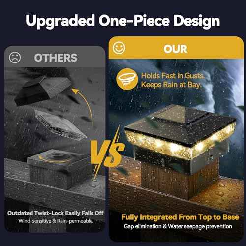 Solar Post Cap Lights, 12-Pack Upgraded Outdoor Deck Fence Post Solar Lights for 4x4 5x5 Wood/Vinyl Posts, IP65 Waterproof, 10-12 Hours Warm/Cool White Glow for Garden/Patio/Porch - Black