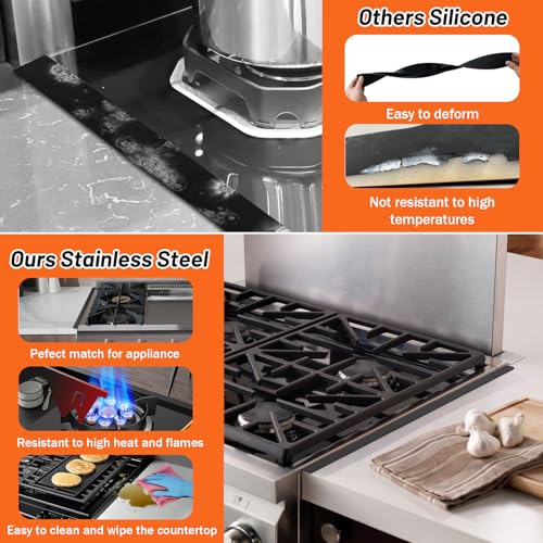 LIFFEE Stainless Steel Stove Gap Covers 2-Pack, Adjustable 13.8"-27.5", Black