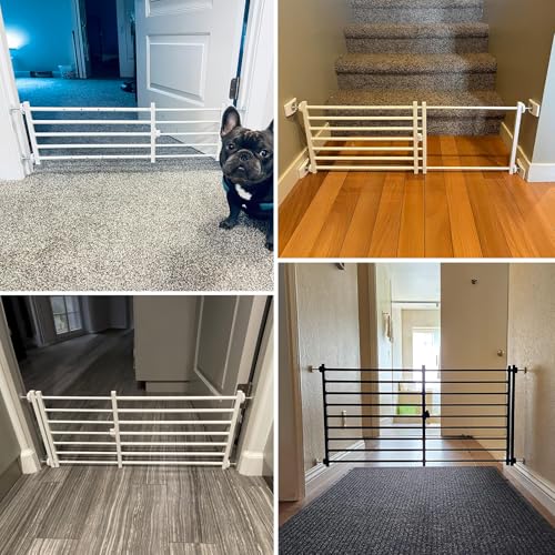 Malier Dog Gate with a Small Door, Extra Wide All Metal Short Dog Gate Pet Gate for Stairs, 10'' Tall Pressure Mount Easy Step Over Puppy Gate Low Gate for Doorways