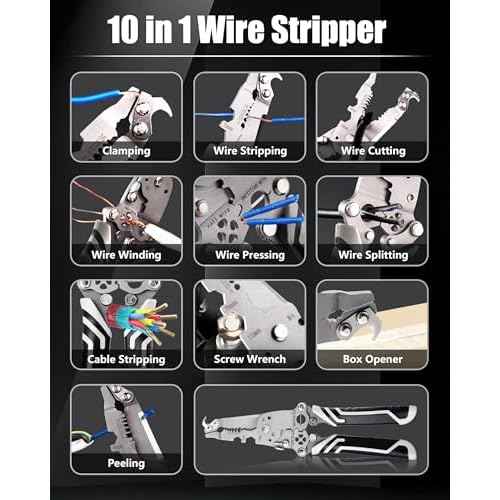 18 In 1 Foldable £×ire Stripper Crimper, Multifunctional Folding Wire Stripping Tool, Wire Strippers Electrical£¬Electric Cable Stripper, Cable Cutters with Plier, Crimper, Twister, Splitting, 1pcs