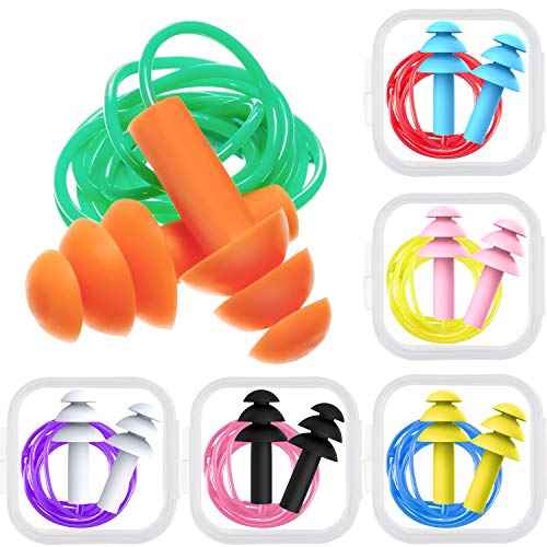 Bememo 6 Pairs Reusable Corded Earplugs Noise Reduction Silicone Ear Plugs with Case Waterproof Earplugs Sound Blocking Hearing Protection for Shooting Sleeping Snoring Swimming Study Sports