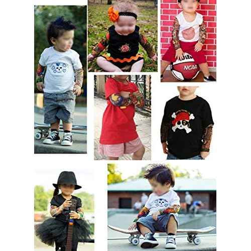 Temporary Tattoo Sleeves for Kids, Fake Slip On Arm Sunscreen Sleeves, 6pcs - Eagle,Skull,Dragon,Clown, Snake,etc