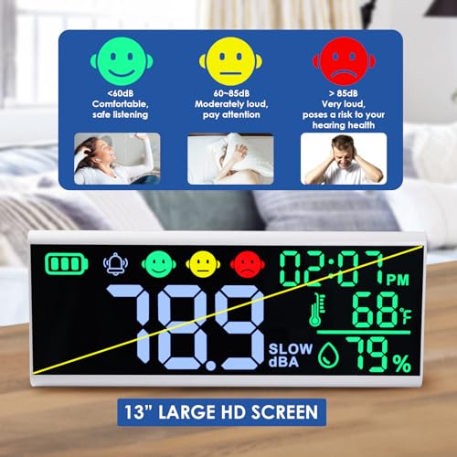 DANOPLUS 13-Inch Decibel Meter with Time Temp Humidity Wall/Desktop Display