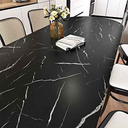 Wallercity Thick Matte Black Marble Contact Paper Granite Peel and Stick Wallpaper for Countertop Cabinets Liner Waterproof Self-Adhesive Marble Wallpaper for Kitchen Bathroom Bedroom 15.8''x78.7''