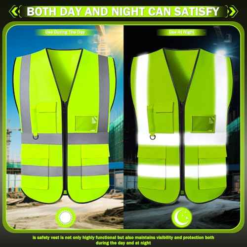 HCFGS Reflective Safety Vest for Women Men,High Visibility Security Vest with Pockets and Zipper Front Construction Work Vest,Meets ANSI Standards