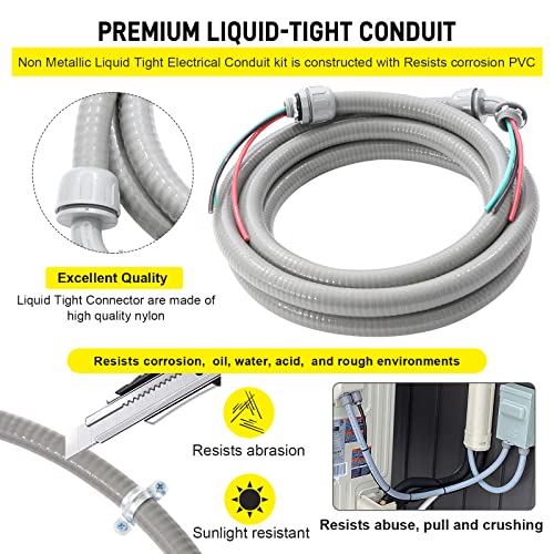 4ft Power Whip Assembly Kit 1/2" Non-Metallic Flexible Liquid Tight Conduit