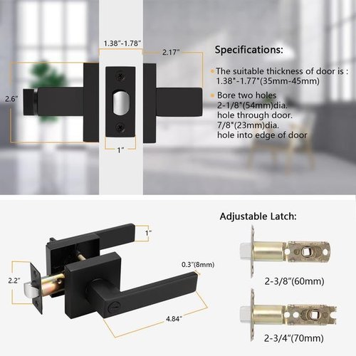 Probrico 10 Pack| Matte Black Door Handles Privacy Door Levers, Heavy Duty Bed and Bath Door Locks Interior Keyless Locksets, Reversible Flat Levers with Square Rosette