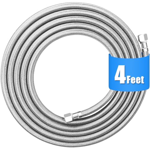 HAOCHEN 4FT Refrigerator Water Line - Food-Grade PEX Inner Hose, Stainless Braided Ice Maker