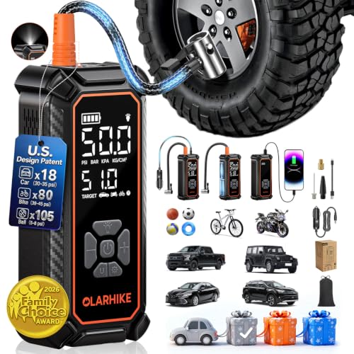 OlarHike Portable Tire Inflator with Large 6000mAh Battery & Dual Power, Gray - Fast Car & SUV Inflation