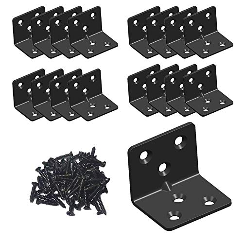 Aufuga Black Stainless Steel Shelf Brackets 1.5x1.2x1.2 Inches Pack of 16 Heavy Duty Corner Supports