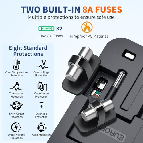 NEWVANGA Black Universal Travel Adapter with USB-C & USB-A Fast Charging