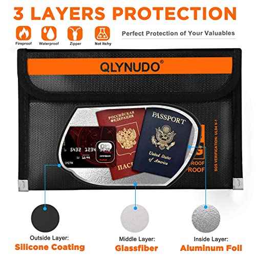 Small Fireproof Document Bag (8x5", External Size), 2-Pack Fireproof Money Bag for Cash with Waterproof Zipper, Fireproof Pouch Set