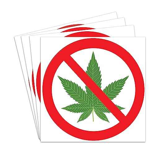 dealzEpic - No Cannabis Symbol Sticker/Marijuana Prohibited Sign - Self Adhesive Peel and Stick Vinyl Decal - 3.94 inches in Diameter | Pack of 4 Pcs