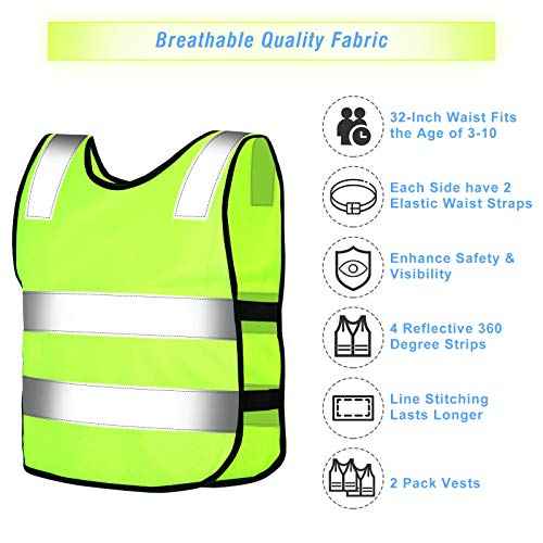 Geyoga Kids Reflective Vest Child Toddler Safety High Visibility Vest Yellow for Cycling Walking Skiing