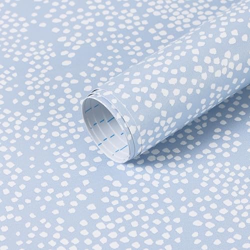 Safiyya Peel and Stick Wallpaper Blue and White Contact Paper 17.3" x 78.7" Polka Dots Wall Paper Modern Boho Removable Self Adhesive Wallpaper Vinyl Rolls