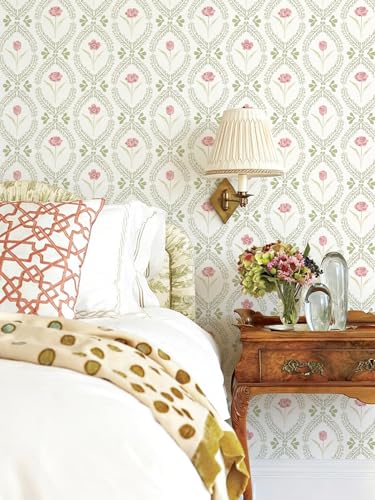 Orainege Floral Peel and Stick Wallpaper 16.9 x 118.1 inches - Green/Pink