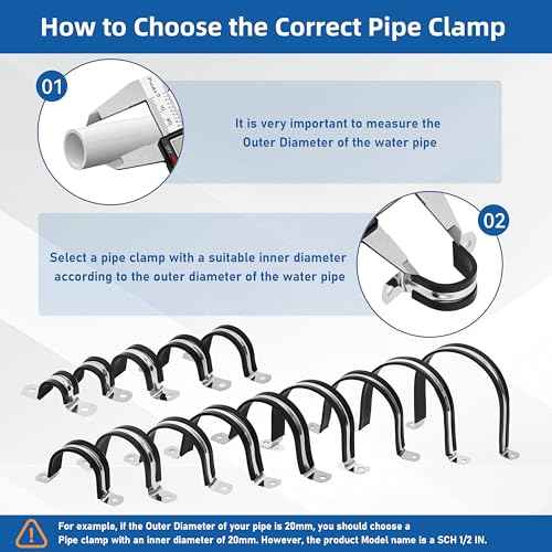 Pipe Clamps NPS 1/2 Inches £¨¥Õ22MM£©- 304 Stainless Steel & Rubber Lining 10 Pack