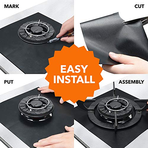 Lecona 10-Pack Gas Stove Burner Liners, Non-Stick Stovetop Protectors 10.6" x 10.6", Reusable & Dishwasher Safe