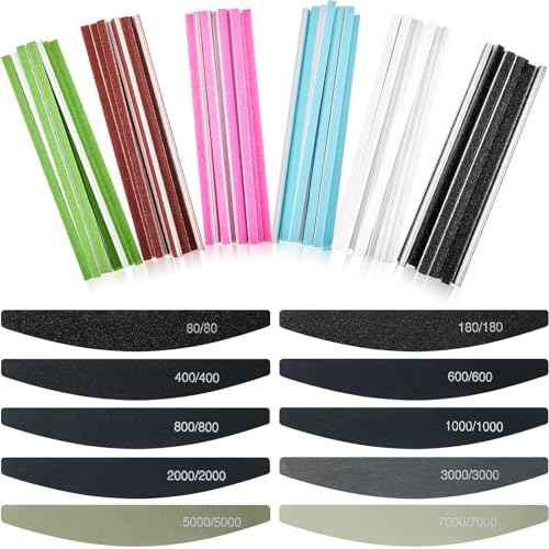 Honoson 70 Pcs Sanding Sticks Polishing Sticks Fine Sanding Twig Coded Abrasive Sand Twig for Plastic Model Assorted Metal and Wood Sand Tool Accessory for Craft(Low Grits Rating,Half Moon)