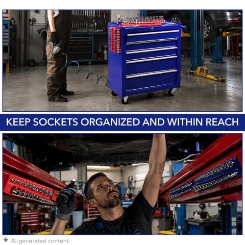Bates Choice 6-Pack Magnetic Socket Organizer Set, 1/4, 3/8 & 1/2 in Drive (Red & Blue) — 143 Slots