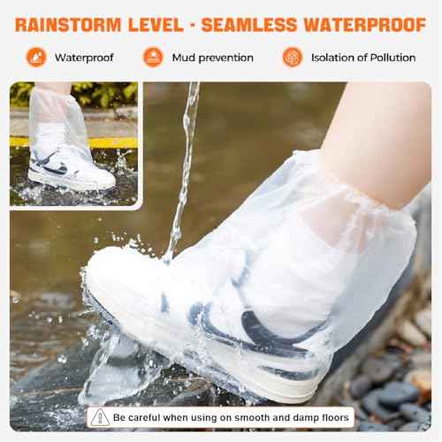 Disposable Waterproof Shoe Covers for Rain, 10 Pairs of Clear Durable Non-Slip Plastic Rain Boot Covers for Men & Women for Use in Water Parks, Commuting and Travel (clear, adults)