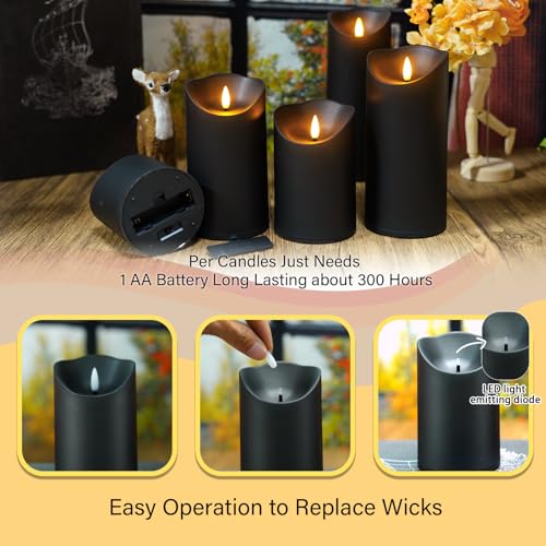 Nimiko Black Flameless Candles with Remote, Flickering LED Set of 9 with Timer