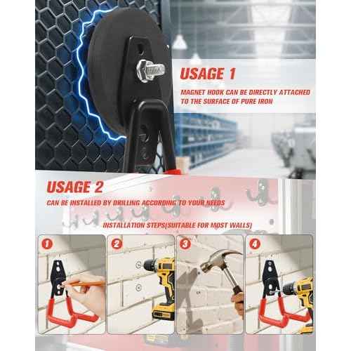 Magnets Garage Storage Hooks 4 Pack - Orange Magnet Hooks for Hanging Tools, Garage Organization, Secure Metal Cabinet & Steel Surfaces