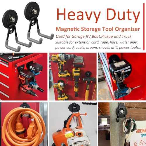 ULIBERMAGNET Heavy Duty Magnetic Hooks,Strong Large Magnet Hooks for Power Drill,Garden Tools, Hose,Pegboard,Garage,Workshop,4 Pack Magnetic Storage Hooks for Indoor Outdoor Hanging(Gray)
