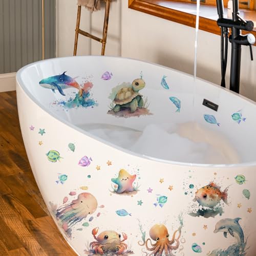 Runtoo Under The Sea Wall Decals Fish Turtle Jellyfish Ocean Sea Life Underwater Wall Stickers Bathroom Baby Nursery Kids Bedroom Wall Decor