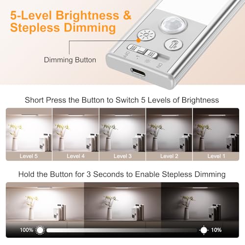 Gritin 10.2 Inch Rechargeable Under Cabinet Light, Silver, 2 Pack