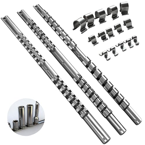 SEDY 3-Piece Socket Organizer Rail Set for 1/4, 3/8 & 1/2-Inch Sockets