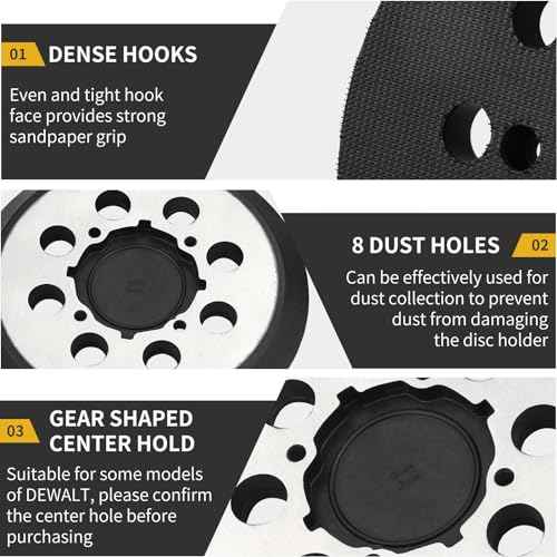 Sander Pad for Dewalt, 5" 8 Hole Hook and Loop Replacement Orbital Metal Sander Pad for DeWalt DWE6421 6421K DWE6423 6423K DCW210B Random Orbital Sander Part DWE64233 & N329079